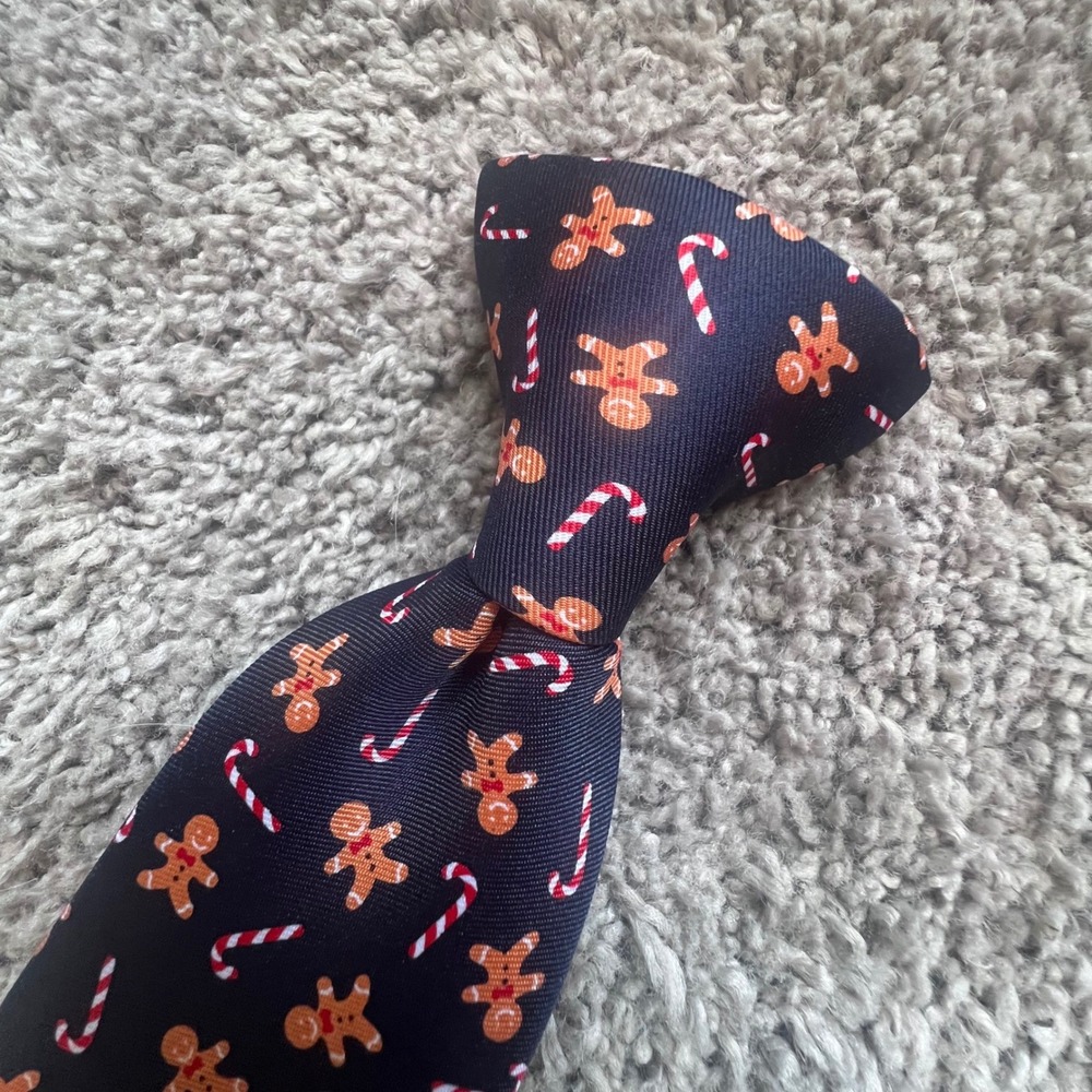 Wembley Boys Navy Gingerbread‎ Man CandyCane Christmas Tie - Picture 2 of 6